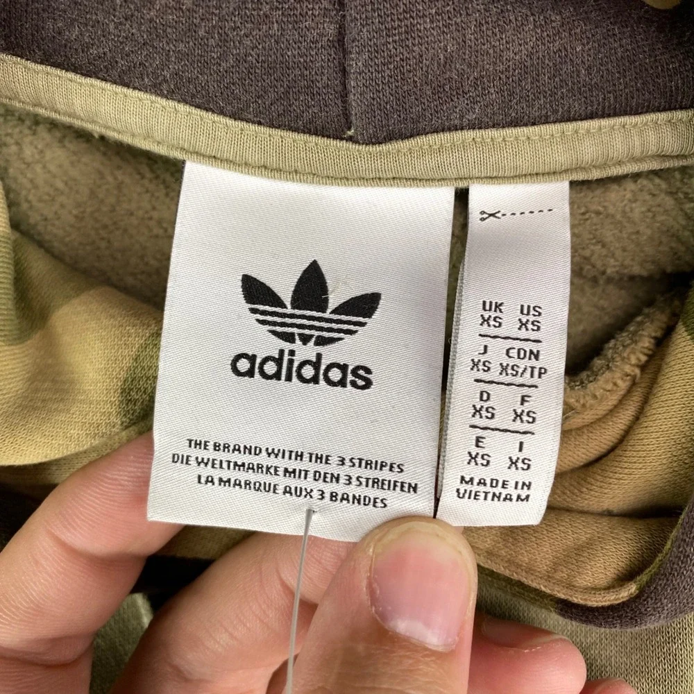 Adidas Trefoil Logo Hoodie Sweatshirt Camo Hood Olive Green‎ Mens XS